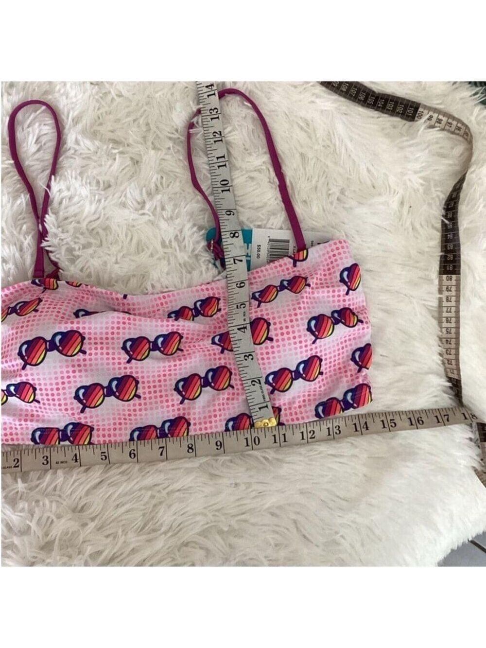 Undercurrent Bandeaukini Woman's Juniors size XL pink dots & sunglasses theme - Picture 7 of 10